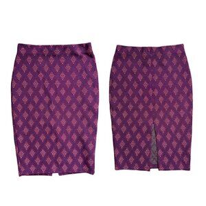 Zara Purple Stretchy Pull On Pencil Skirt Back Slit Geometric Print (Womens S)